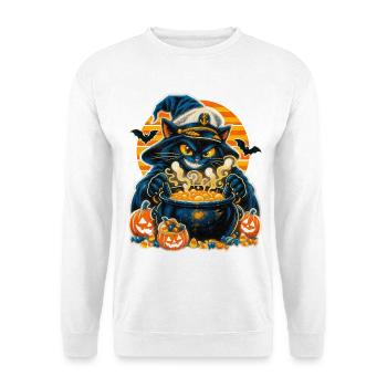 Halloween Kreuzfahrt Hexenkatze am Kessel - Unisex Pullover - Weiß - Vorne - Alina (178cm) & Michal (187cm)