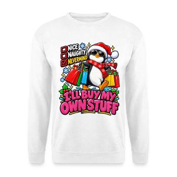 Weihnachts-Pinguin: Eigenes Zeug - Unisex Pullover - Weiß - Vorne - Alina (178cm) & Michal (187cm)