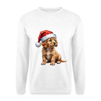 Süßer Welpe mit Weihnachtsmütze - Unisex Pullover - Weiß - Vorne - Alina (178cm) & Michal (187cm)