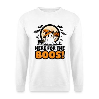 Here For The Boos! Süßer Halloween Geist - Unisex Pullover - Weiß - Vorne - Alina (178cm) & Michal (187cm)