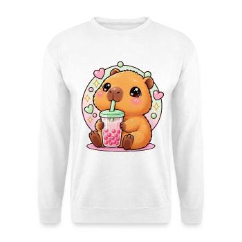 Süßes Kawaii Capybara Boba Tee Anime Ästhetik - Unisex Pullover - Weiß - Vorne - Alina (178cm) & Michal (187cm)