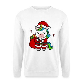 Süßer Kawaii Einhorn-Weihnachtsgeschenksack - Unisex Pullover - Weiß - Vorne - Alina (178cm) & Michal (187cm)