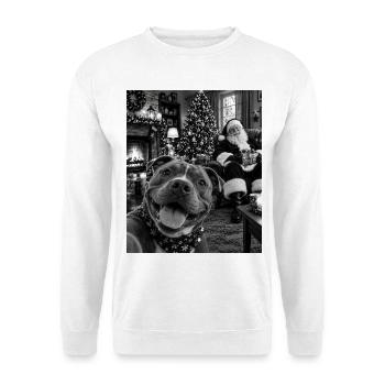 American Bully Hund Selfie Weihnachtsmann Hunde - Unisex Pullover - Weiß - Vorne - Alina (178cm) & Michal (187cm)