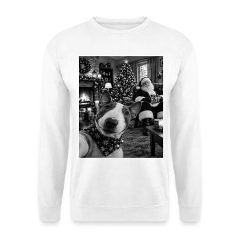 Miniatur Bullterrier Hund Selfie Weihnachtsmann - Unisex Pullover - Weiß - Vorne - Alina (178cm) & Michal (187cm)