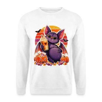 Halloween Fledermaus Mama mit Pumpkin Latte - Unisex Pullover - Weiß - Vorne - Alina (178cm) & Michal (187cm)