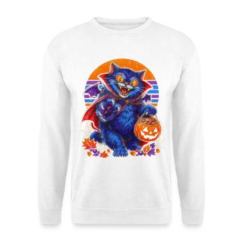 Halloween Vampir-Katze vor Retro-Sonne - Unisex Pullover - Weiß - Vorne - Alina (178cm) & Michal (187cm)