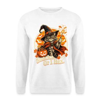 Halloween-Katze Snacks Or I Hex - Unisex Pullover - Weiß - Vorne - Alina (178cm) & Michal (187cm)