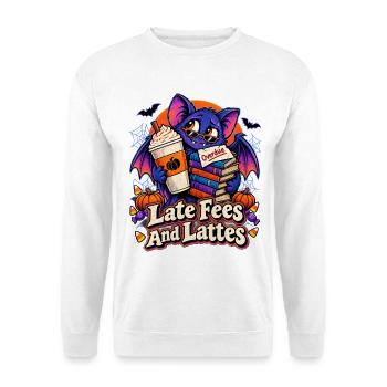 Halloween-Fledermaus Late Fees And Lattes - Unisex Pullover - Weiß - Vorne - Alina (178cm) & Michal (187cm)
