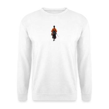 Samurai Silhouette im Orangen Gewand - Unisex Pullover - Weiß - Vorne