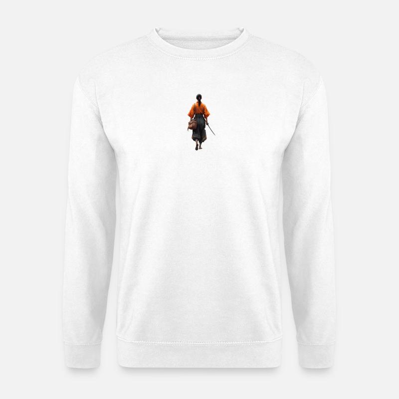 Samurai silhouette in orange robe - Unisex Sweatshirt - white