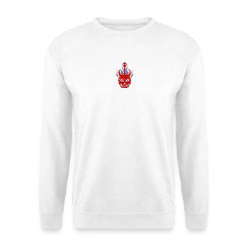 Roter Daemonenschaedel mit Flammen - Unisex Pullover - Weiß - Vorne - Alina (178cm) & Michal (187cm)