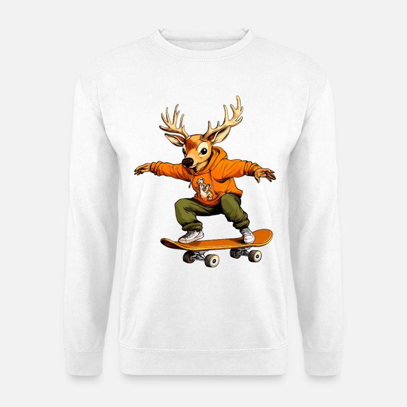 Skateboard Deer - Unisex Sweatshirt - white