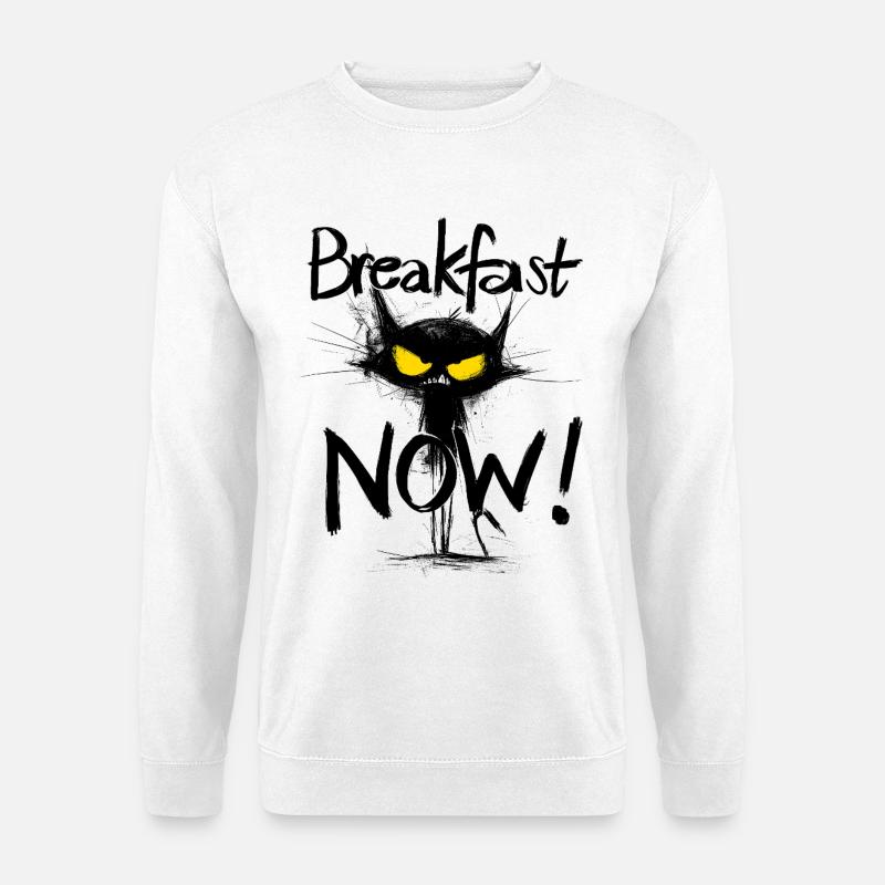 Grim Black Cat – Breakfast NOW! - Unisex Sweatshirt - white