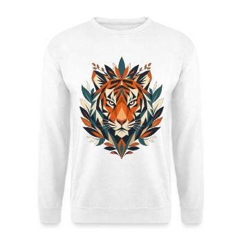 Geometrischer Tiger und Laub - Unisex Pullover - Weiß - Vorne