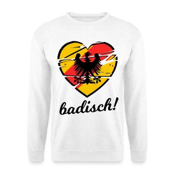 Herzflagge Deutsche Badische Liebe - Unisex Pullover - Weiß - Vorne - Alina (178cm) & Michal (187cm)