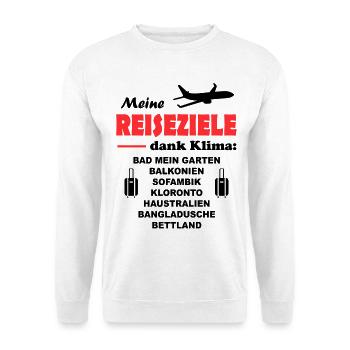 Reiseziele Urlaub Verreisen Urlaubsreise Flugzeug - Unisex Pullover - Weiß - Vorne - Alina (178cm) & Michal (187cm)