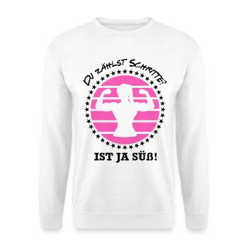 Schritte zählen Bodybuilderin Bodybuilding Frau - Unisex Pullover - Weiß - Vorne - Alina (178cm) & Michal (187cm)