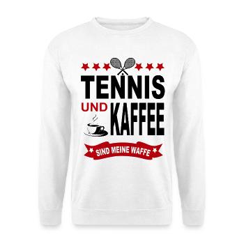 Tennis Tennisspieler Sport Waffe Kaffee Verein - Unisex Pullover - Weiß - Vorne - Alina (178cm) & Michal (187cm)