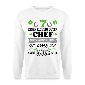 Bester Chef Kleeblatt Glück Hufeisen Luck Kollege - Unisex Pullover - Weiß - Vorne - Alina (178cm) & Michal (187cm)