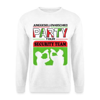 Junggesellenabschied Security Crew Saufen Drinking - Unisex Pullover - Weiß - Vorne - Alina (178cm) & Michal (187cm)