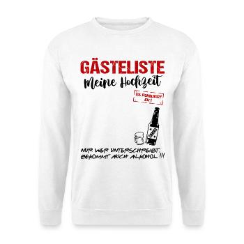 Gästeliste Married Gästebuch Hochzeit Alkohol - Unisex Pullover - Weiß - Vorne - Alina (178cm) & Michal (187cm)