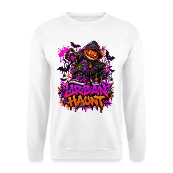 Halloween Kürbis - Unisex Pullover - Weiß - Vorne - Alina (178cm) & Michal (187cm)