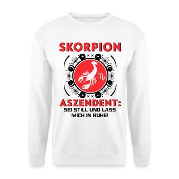 Sternzeichen Skorpion Aszendent Geburtstag Astro - Unisex Pullover - Weiß - Vorne - Alina (178cm) & Michal (187cm)
