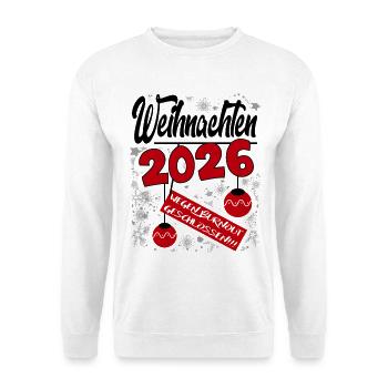 Weihnachten 2026 Burnout Sprüche Santa Claus Fun - Unisex Pullover - Weiß - Vorne - Alina (178cm) & Michal (187cm)