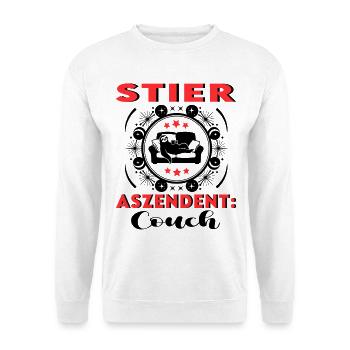 Sternzeichen Stier Aszendent Couch Geburtstag - Unisex Pullover - Weiß - Vorne - Alina (178cm) & Michal (187cm)