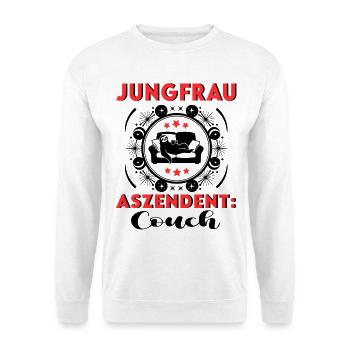Sternzeichen Jungfrau Aszendent Couch Geburtstag - Unisex Pullover - Weiß - Vorne - Alina (178cm) & Michal (187cm)