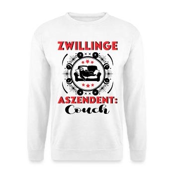 Sternzeichen Zwillinge Aszendent Couch Geburtstag - Unisex Pullover - Weiß - Vorne - Alina (178cm) & Michal (187cm)