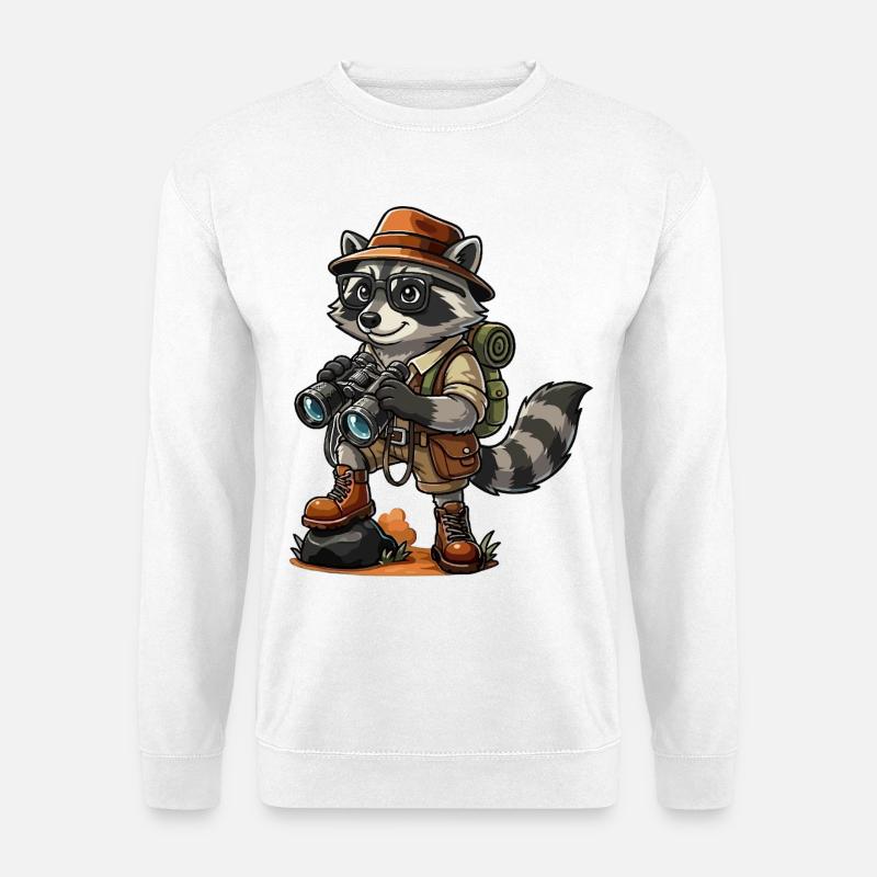 Lustiges Waschbär-Entdecker-Wandern-Camping-Abenteuer - Unisex Pullover - Weiß