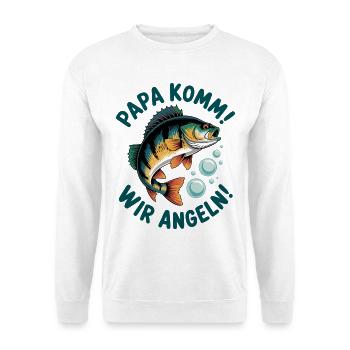 Papa komm! Wir Angeln - Unisex Pullover - Weiß - Vorne - Alina (178cm) & Michal (187cm)