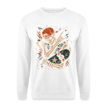 Skater Skelett Rocker Skateboard Vintage Halloween - Unisex Pullover - Weiß - Vorne