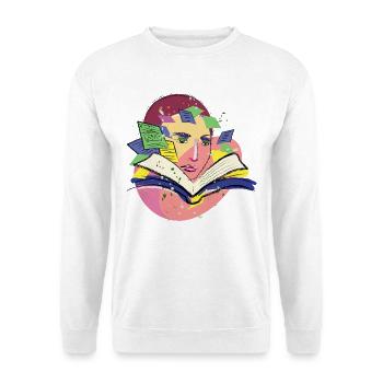 Abstraktes Buch Lesen & Lernen Kunst Design - Unisex Pullover - Weiß - Vorne - Alina (178cm) & Michal (187cm)
