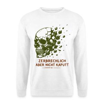 Zerbrechlich, aber nicht kaputt - Unisex Pullover - Weiß - Vorne - Alina (178cm) & Michal (187cm)