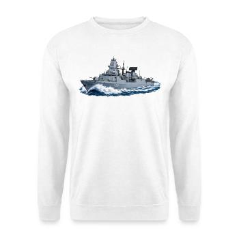 Fregatte Sachsen F219 in schneller Fahrt – persona - Unisex Pullover - Weiß - Vorne - Alina (178cm) & Michal (187cm)