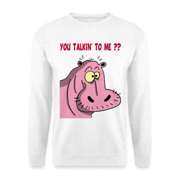 Rosa Nilpferd - Unisex Pullover - Weiß - Vorne - Alina (178cm) & Michal (187cm)