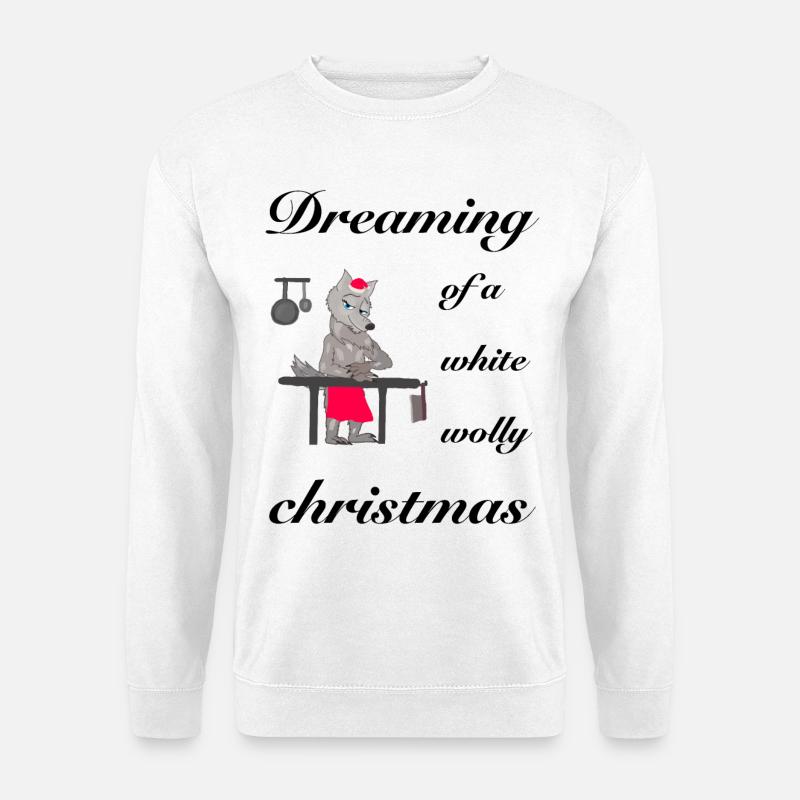 Weiße wollige Weihnachten, kultiger Wolf - Unisex Pullover - Weiß