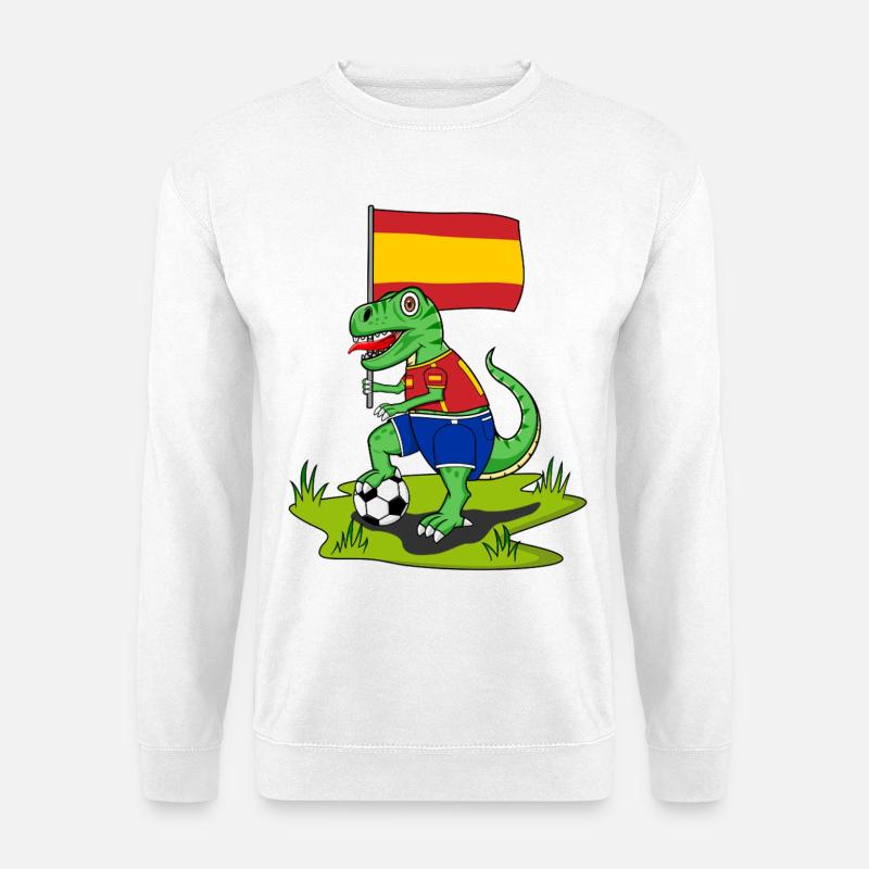 Spanien Flagge Dinosaurier Rex Fußball  - Unisex Pullover - Weiß