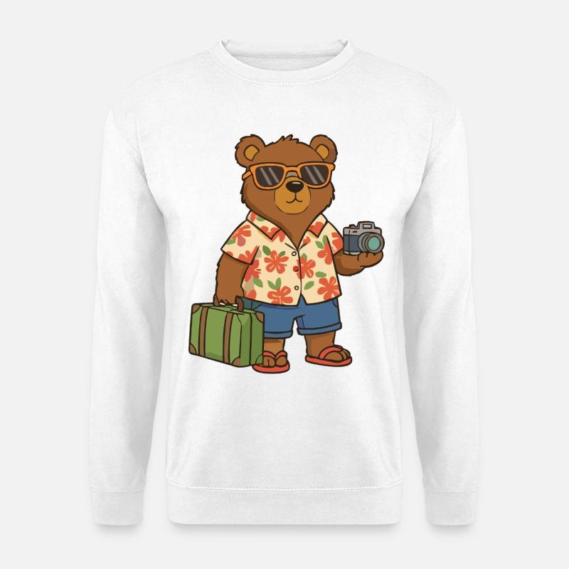 Verspielter Bär in Sommerferienkleidung - Unisex Pullover - Weiß