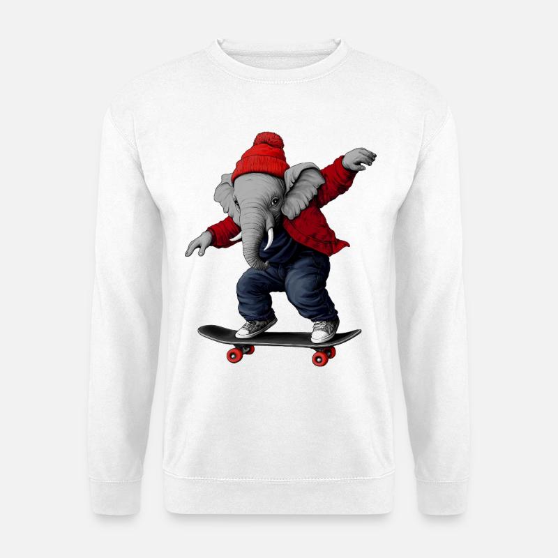 Elefant Skater - Unisex Pullover - Weiß