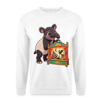 Kleiner Tapir mit buntem Schattentheater - Unisex Pullover - Weiß - Vorne - Alina (178cm) & Michal (187cm)