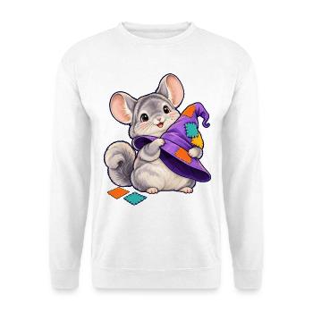 Patchwork-Maus mit bunter Kapuze - Unisex Pullover - Weiß - Vorne - Alina (178cm) & Michal (187cm)