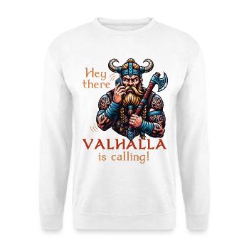 Hey there, Valhalla is calling! Wikinger Walhalla - Unisex Pullover - Weiß - Vorne - Alina (178cm) & Michal (187cm)