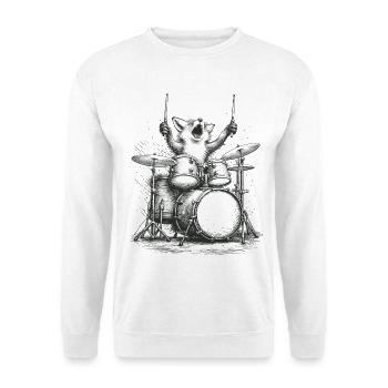 Fuchs spielt Schlagzeug Rock Musik Geschenk - Unisex Pullover - Weiß - Vorne - Alina (178cm) & Michal (187cm)
