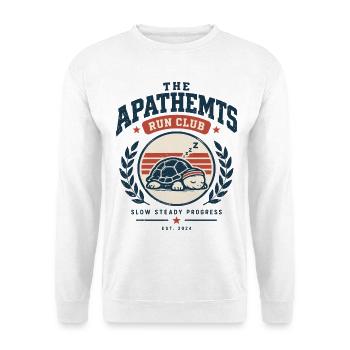 Apathetics Run Club Schlafende Schildkröte - Unisex Pullover - Weiß - Vorne - Alina (178cm) & Michal (187cm)