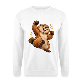 Cartoon springendes Eichhörnchen - Unisex Pullover - Weiß - Vorne - Alina (178cm) & Michal (187cm)