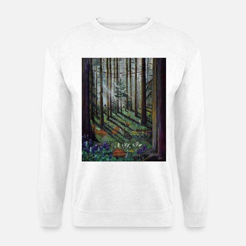 Verzauberter Wald Sonnenstrahlen Illustration - Unisex Pullover - Weiß