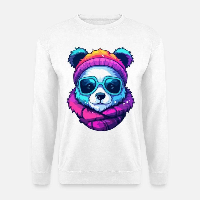 Neon-Regenbogenbär-Straßenstil mit Sonnenbrille - Unisex Pullover - Weiß